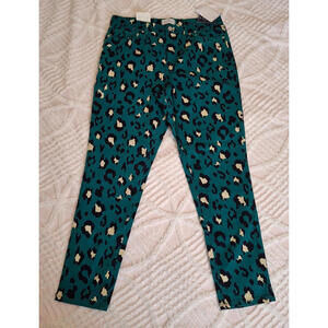 Crown & Ivy Women's Size 12 High-Rise Skinny Pants Cat‎ Leopard Green Black